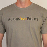 burnin eights mens t-shirt full logo stone grey